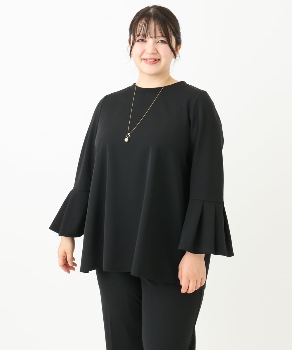 OLKLV32099 eur3(エウルキューブ) 【大きいサイズ/11号サイズあり/セットアップ対応】カットジョーゼットバックレースアップカットソー ブラック(94)