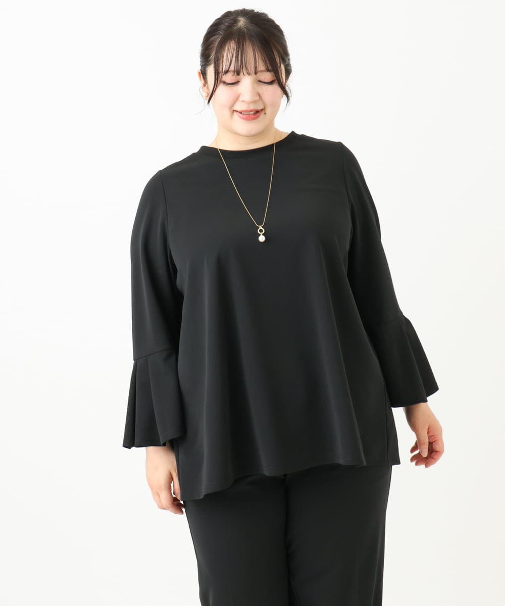 OLKLV32099 eur3(エウルキューブ) 【大きいサイズ/11号サイズあり/セットアップ対応】カットジョーゼットバックレースアップカットソー ブラック(94)