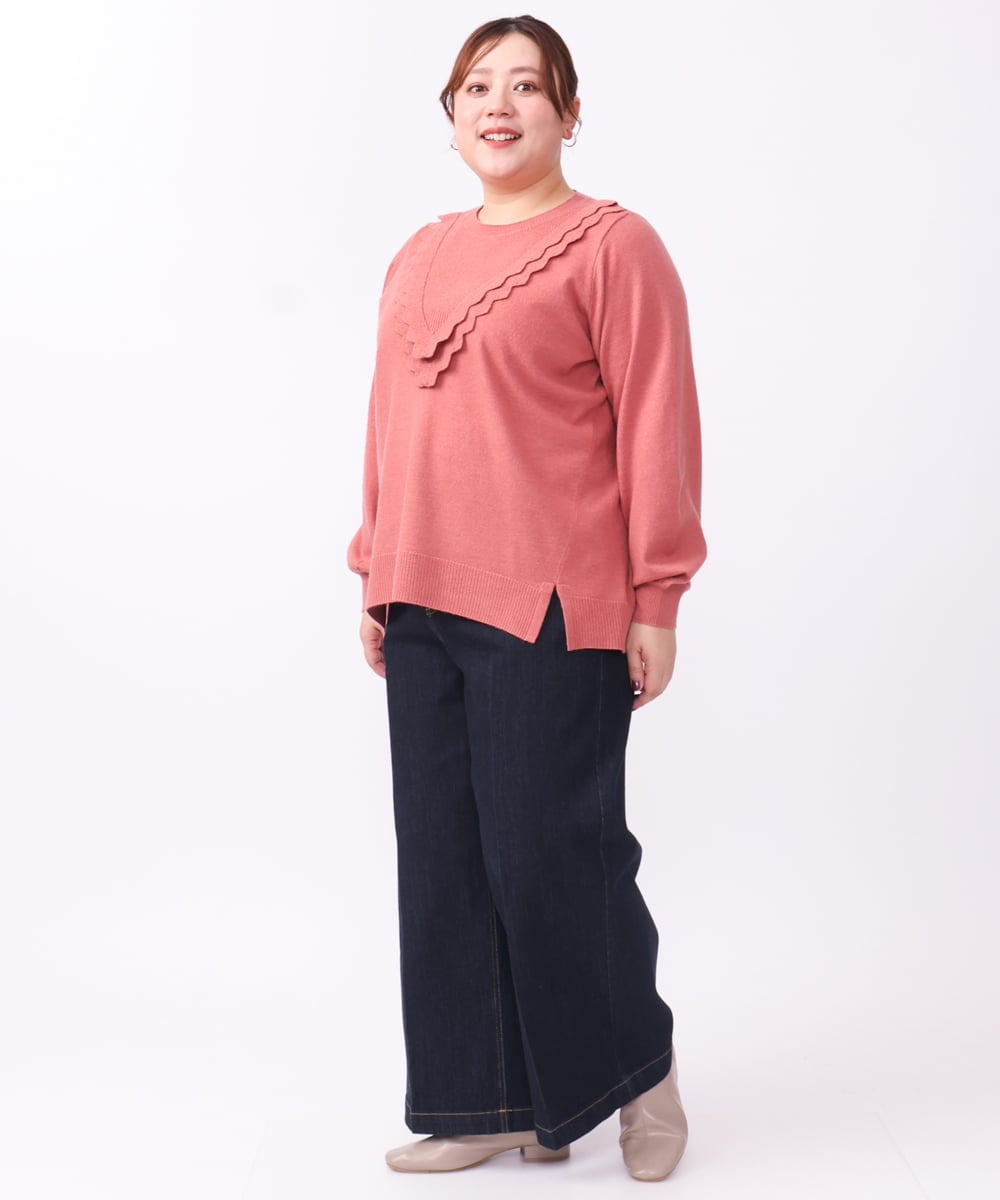 OLLAA08099 eur3(エウルキューブ) 【大きいサイズ】ワイドデニムパンツ ネイビー(57)