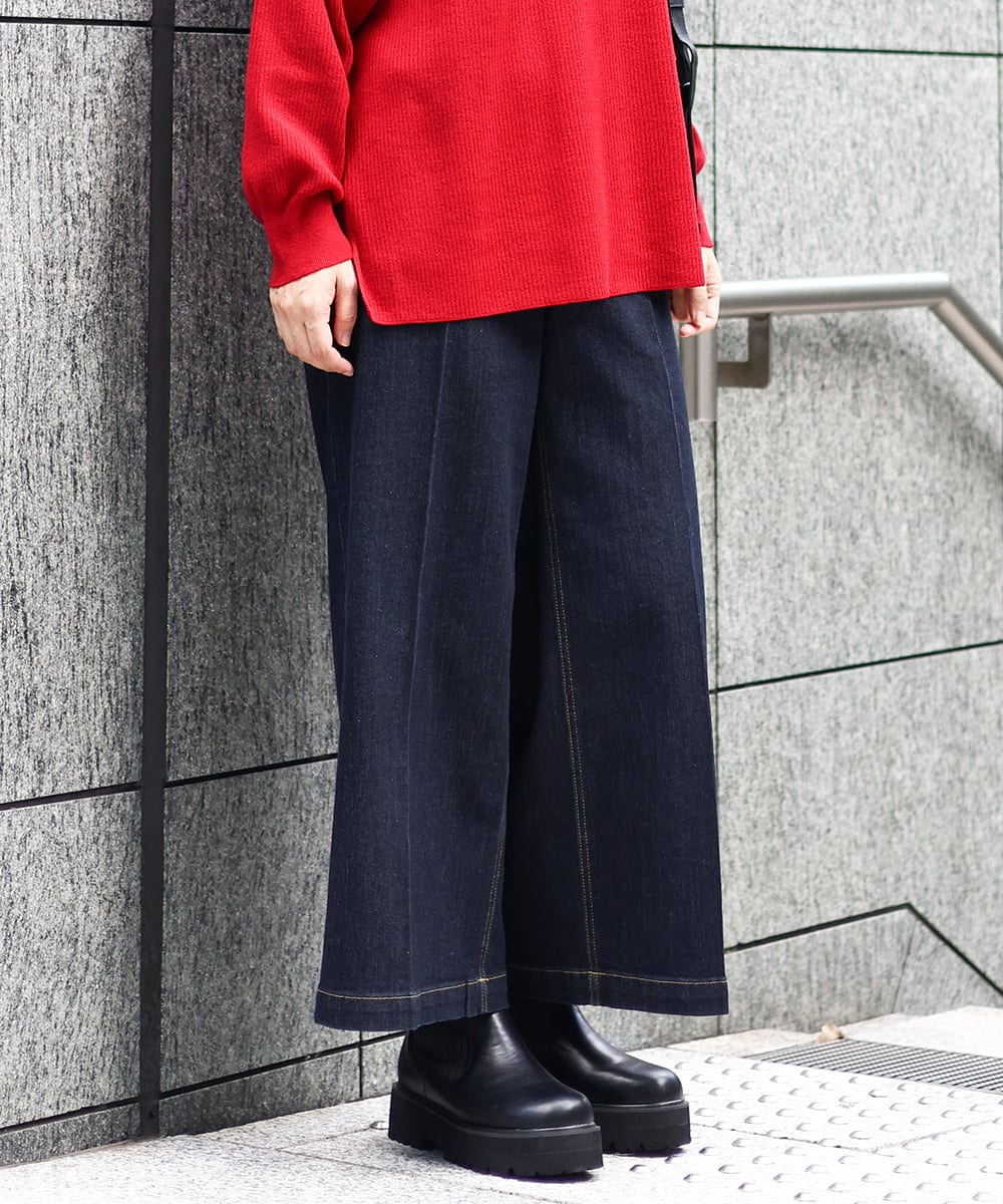 OLLAA08099 eur3(エウルキューブ) 【大きいサイズ】ワイドデニムパンツ ネイビー(57)