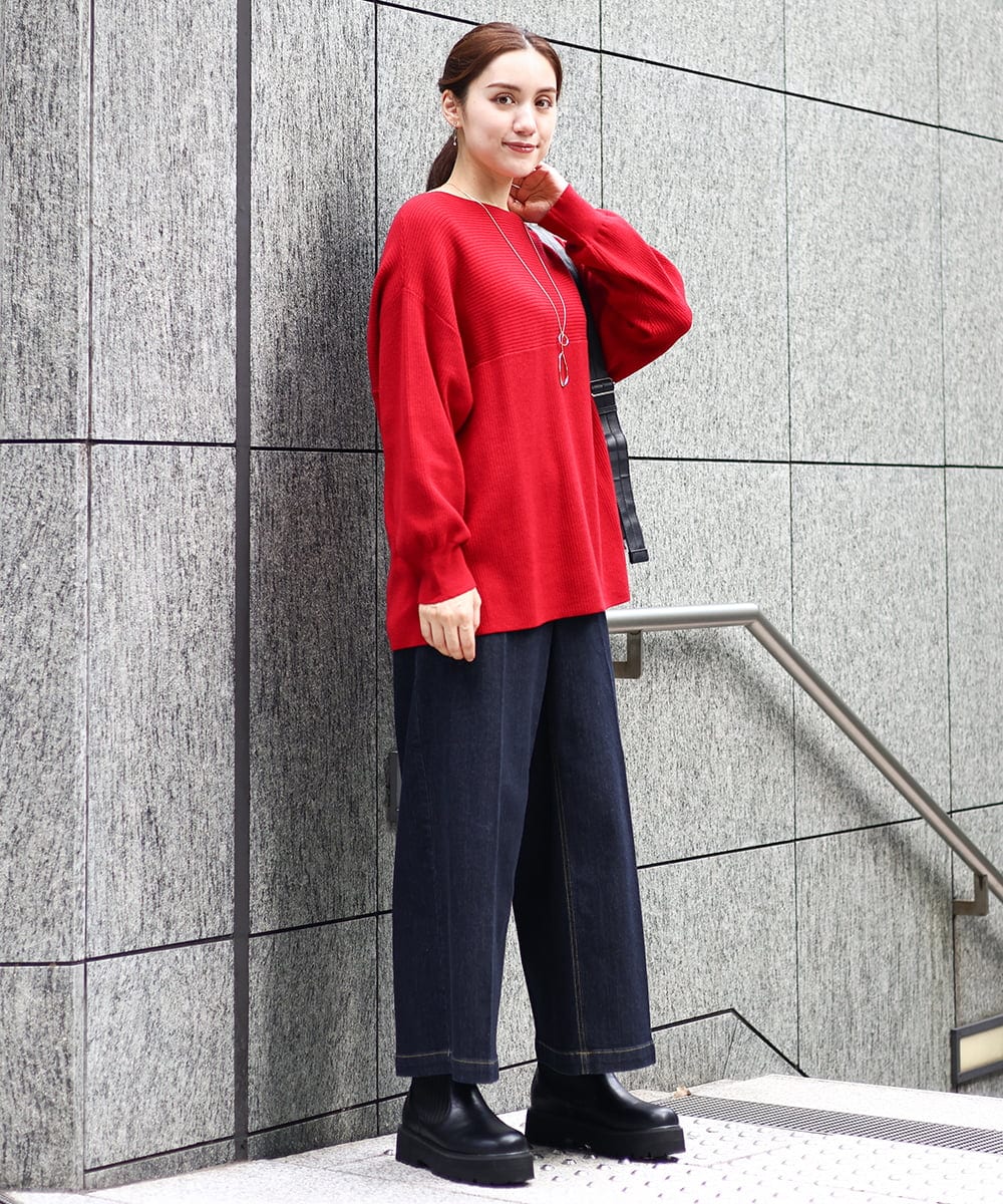 OLLAA08099 eur3(エウルキューブ) 【大きいサイズ】ワイドデニムパンツ ネイビー(57)