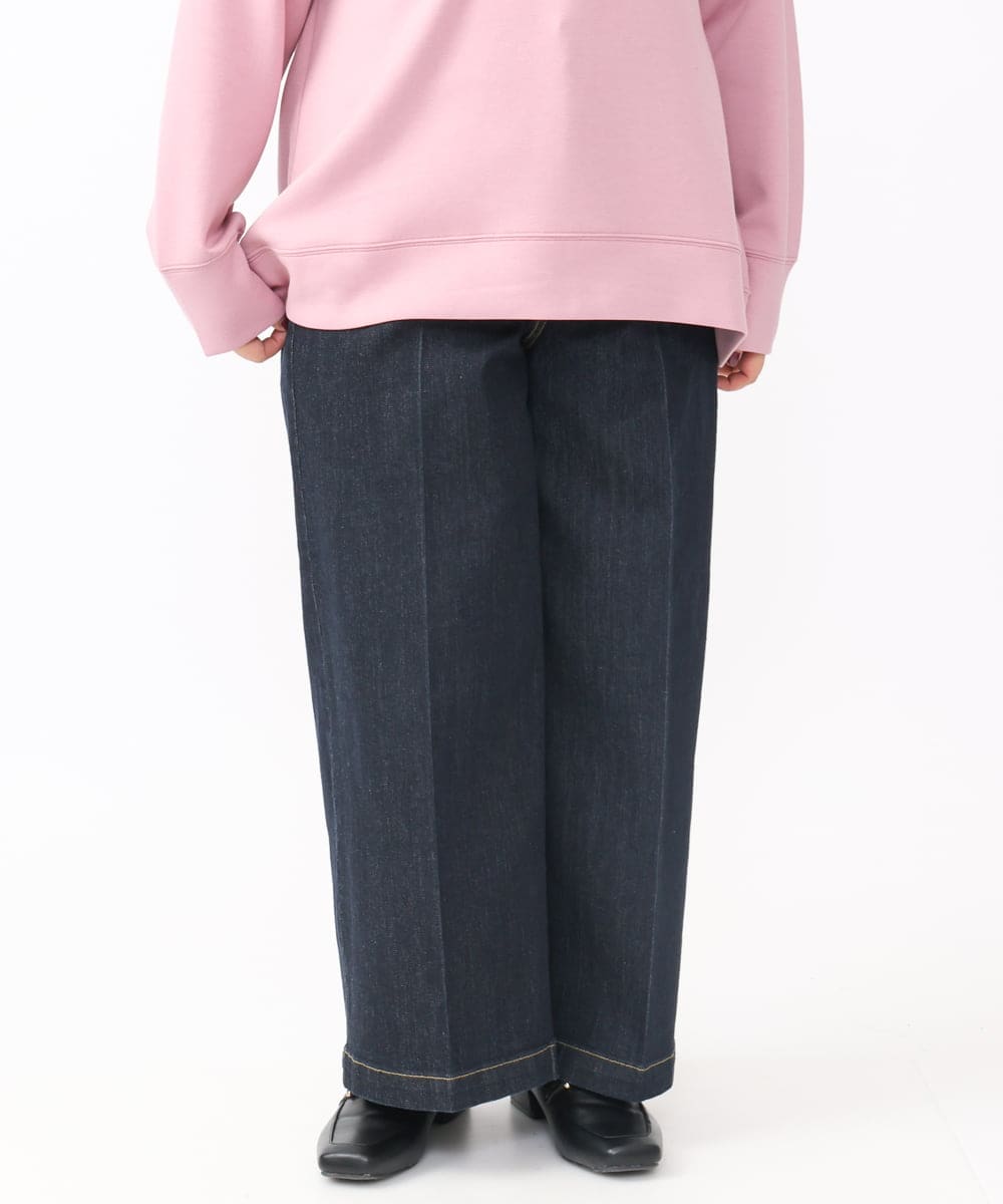OLLAA08099 eur3(エウルキューブ) 【大きいサイズ】ワイドデニムパンツ ネイビー(57)