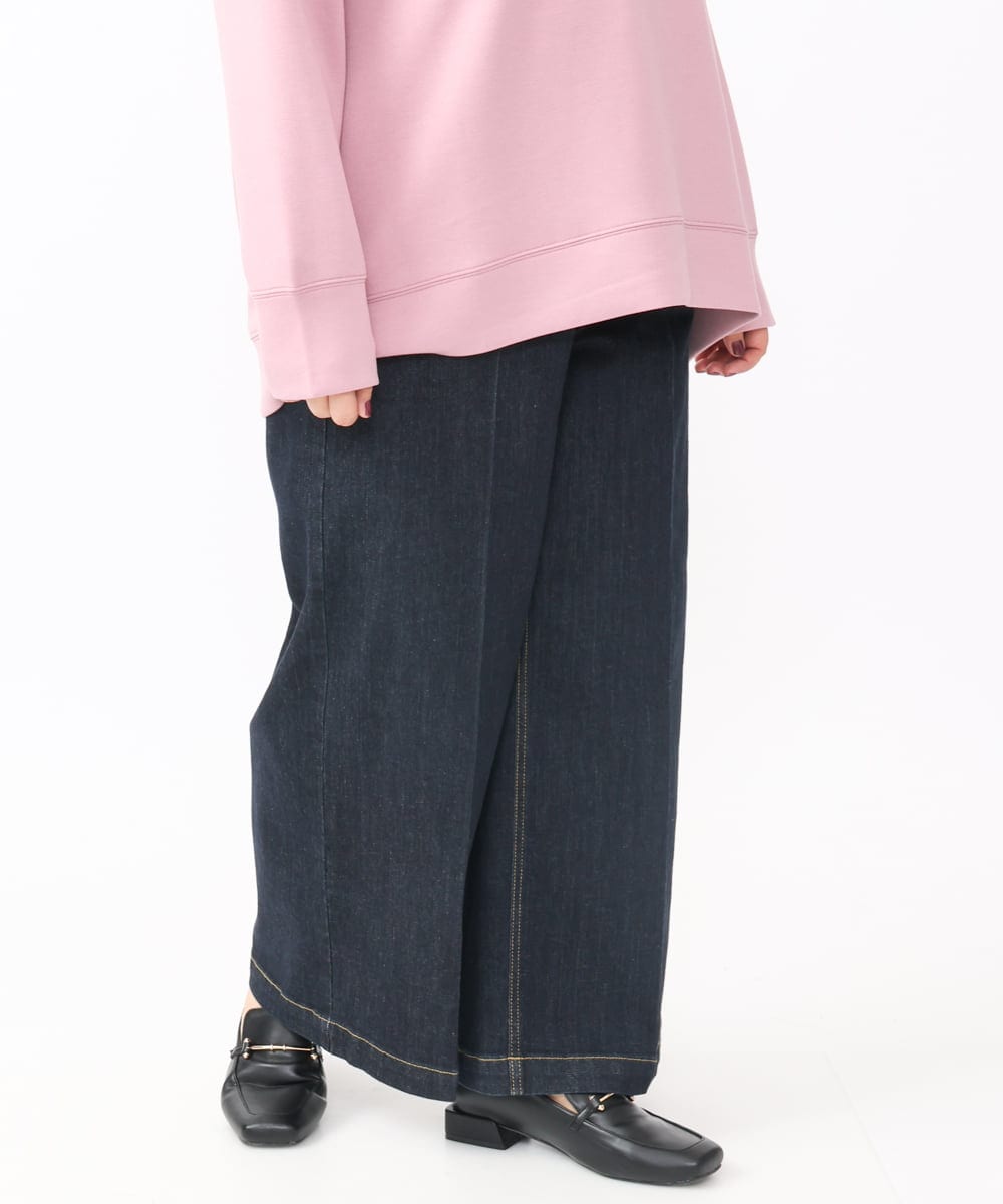 OLLAA08099 eur3(エウルキューブ) 【大きいサイズ】ワイドデニムパンツ ネイビー(57)