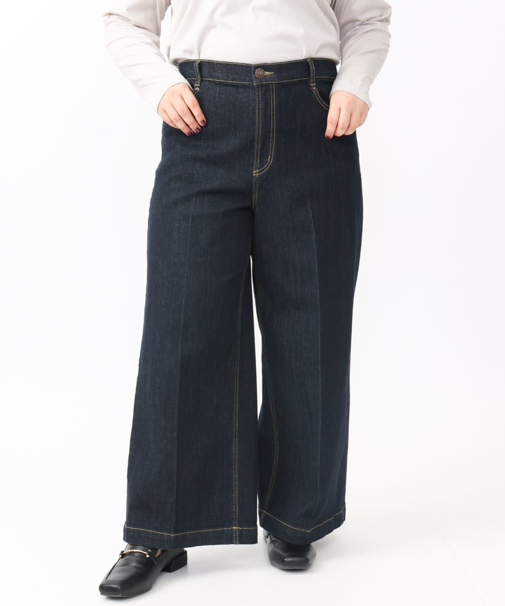 OLLAA08099 eur3(エウルキューブ) 【大きいサイズ】ワイドデニムパンツ ネイビー(57)