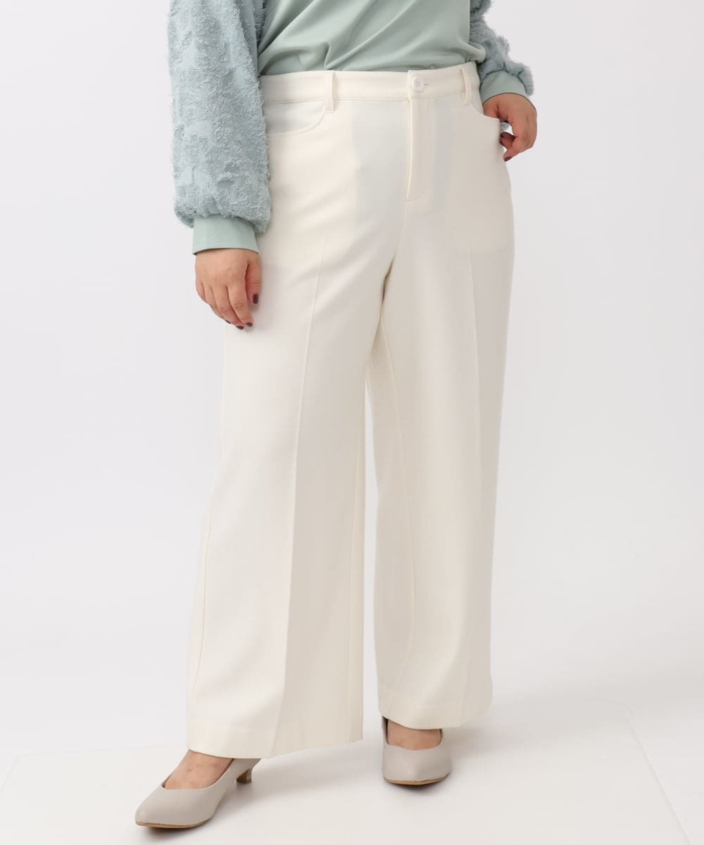 OLLAA15099 eur3(エウルキューブ) 【大きいサイズ】ロイヤルヒートワイドストレートパンツ ホワイト(90)