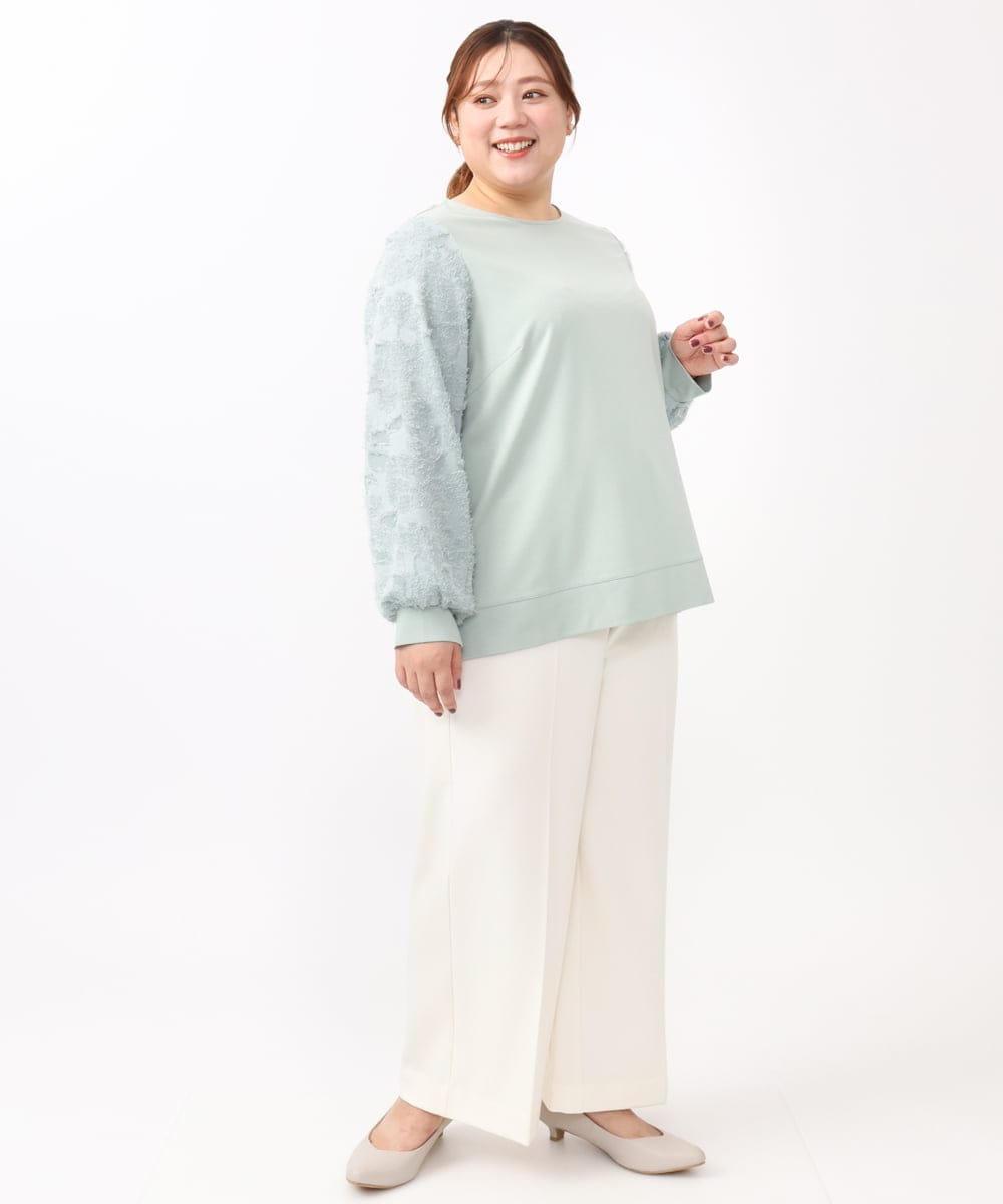OLLAA15099 eur3(エウルキューブ) 【大きいサイズ】ロイヤルヒートワイドストレートパンツ ホワイト(90)