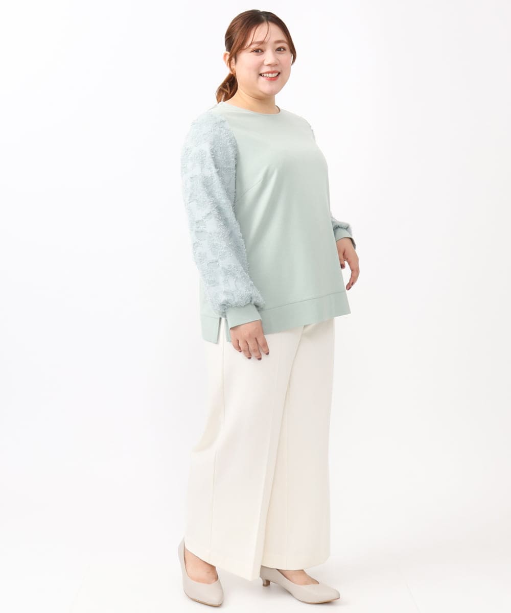 OLLAA15099 eur3(エウルキューブ) 【大きいサイズ】ロイヤルヒートワイドストレートパンツ ホワイト(90)