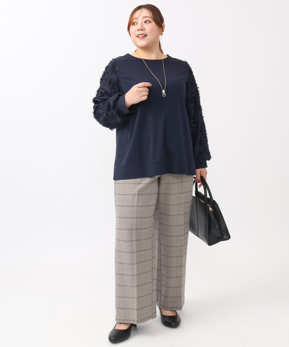 OLLAA15099 eur3(エウルキューブ) 【大きいサイズ】ロイヤルヒートワイドストレートパンツ ライトグレー(91)