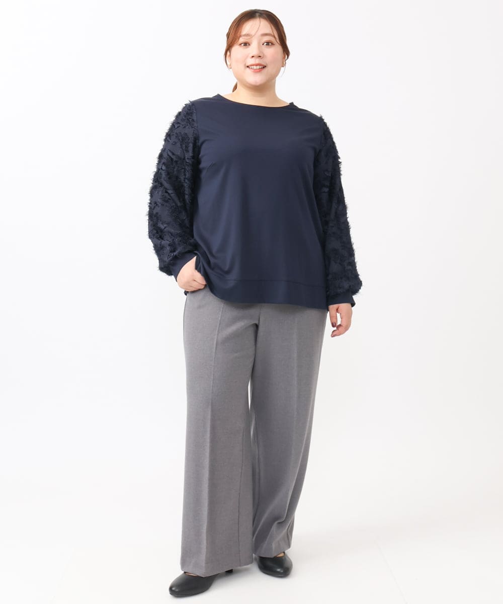 OLLAA15099 eur3(エウルキューブ) 【大きいサイズ】ロイヤルヒートワイドストレートパンツ グレー(92)
