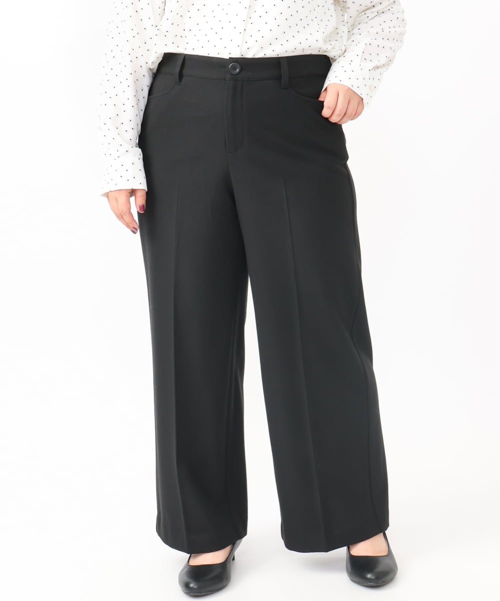OLLAA15099 eur3(エウルキューブ) 【大きいサイズ】ロイヤルヒートワイドストレートパンツ ブラック(94)