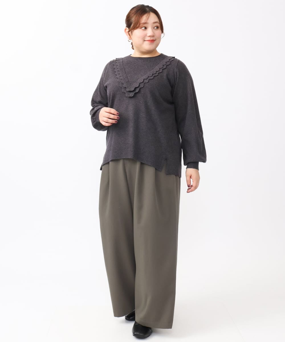 OLLAA26129 eur3(エウルキューブ) 【大きいサイズ】タックワイドパンツ カーキ(36)
