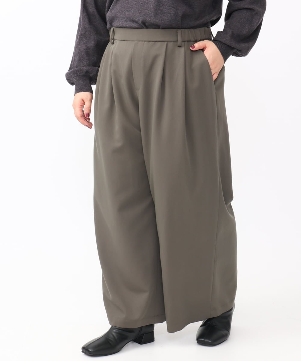 OLLAA26129 eur3(エウルキューブ) 【大きいサイズ】タックワイドパンツ カーキ(36)