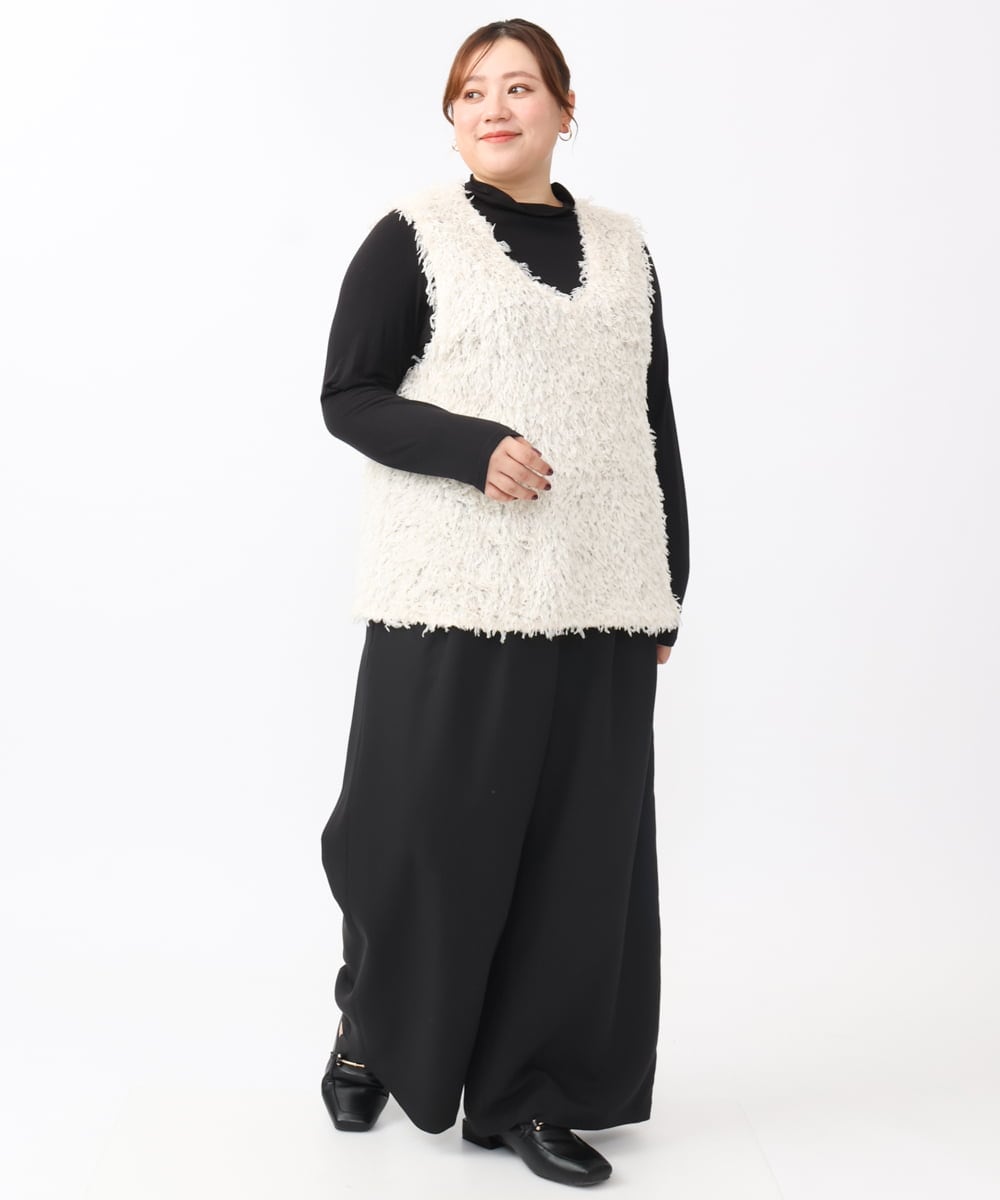 OLLAA26129 eur3(エウルキューブ) 【大きいサイズ】タックワイドパンツ ブラック(94)