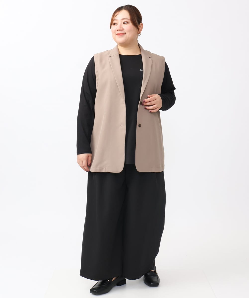OLLAA26129 eur3(エウルキューブ) 【大きいサイズ】タックワイドパンツ ブラック(94)