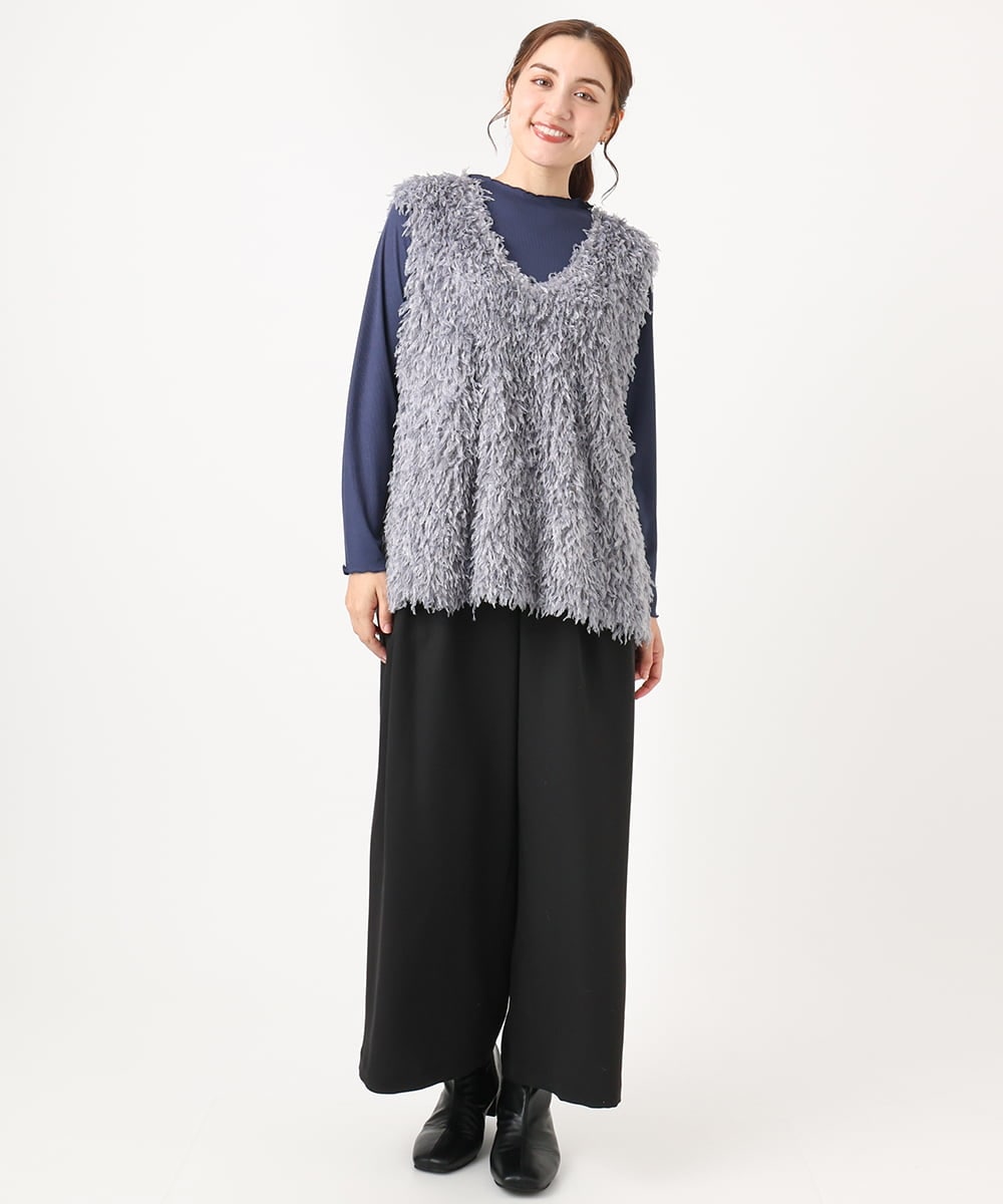 OLLAA26129 eur3(エウルキューブ) 【大きいサイズ】タックワイドパンツ ブラック(94)