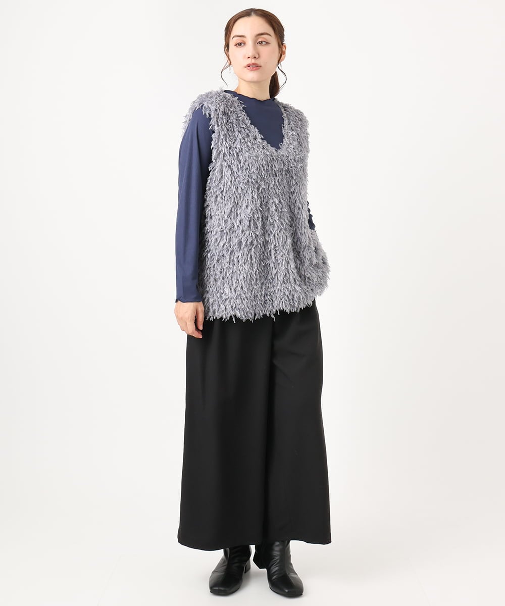 OLLAA26129 eur3(エウルキューブ) 【大きいサイズ】タックワイドパンツ ブラック(94)