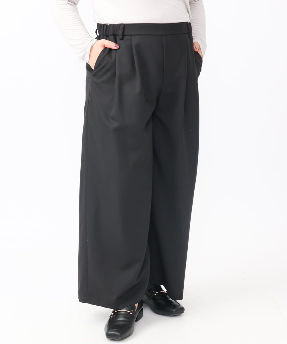 OLLAA26129 eur3(エウルキューブ) 【大きいサイズ】タックワイドパンツ ブラック(94)