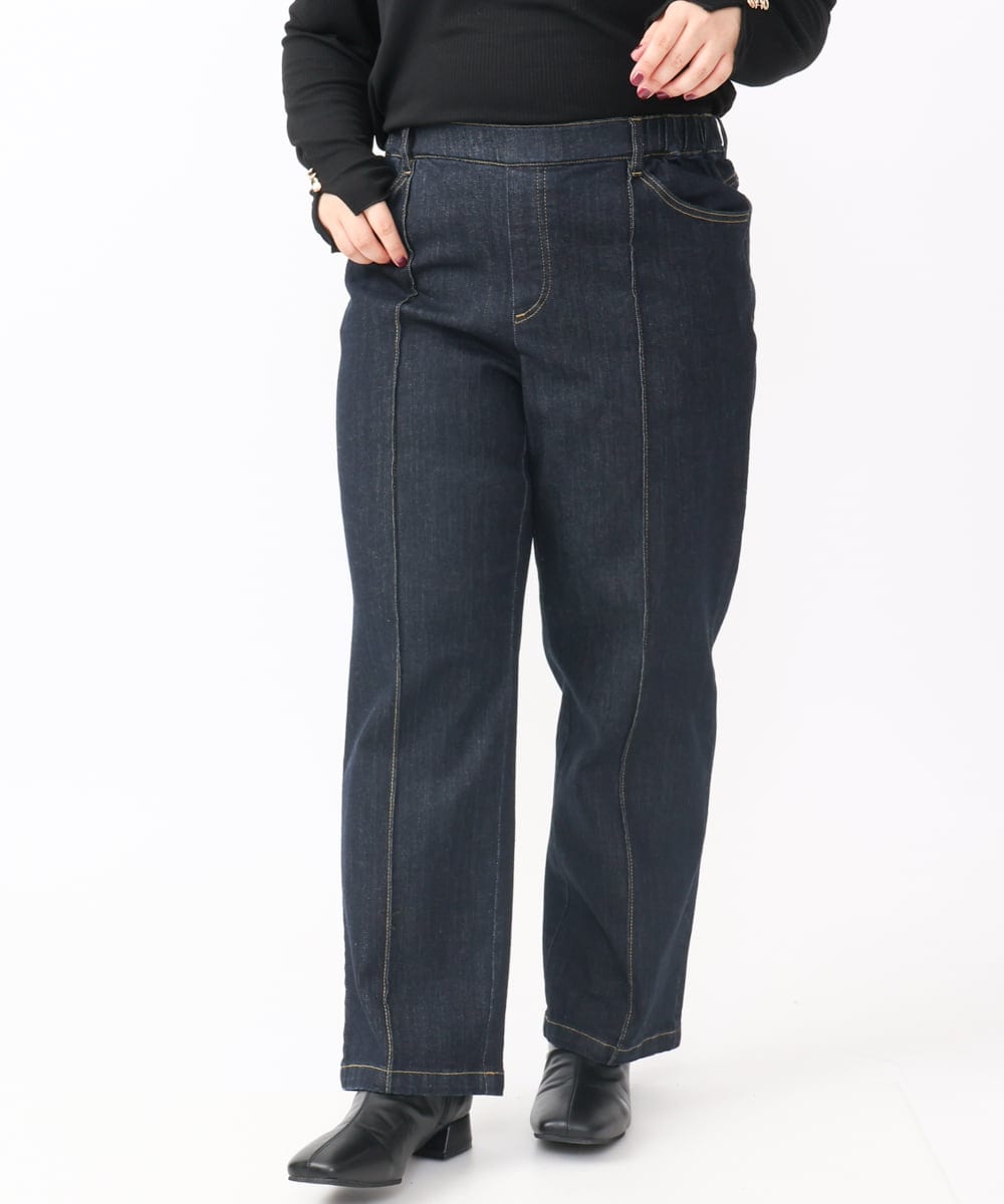 OLLAA32109 eur3(エウルキューブ) 【大きいサイズ】ストレートデニム ネイビー(57)
