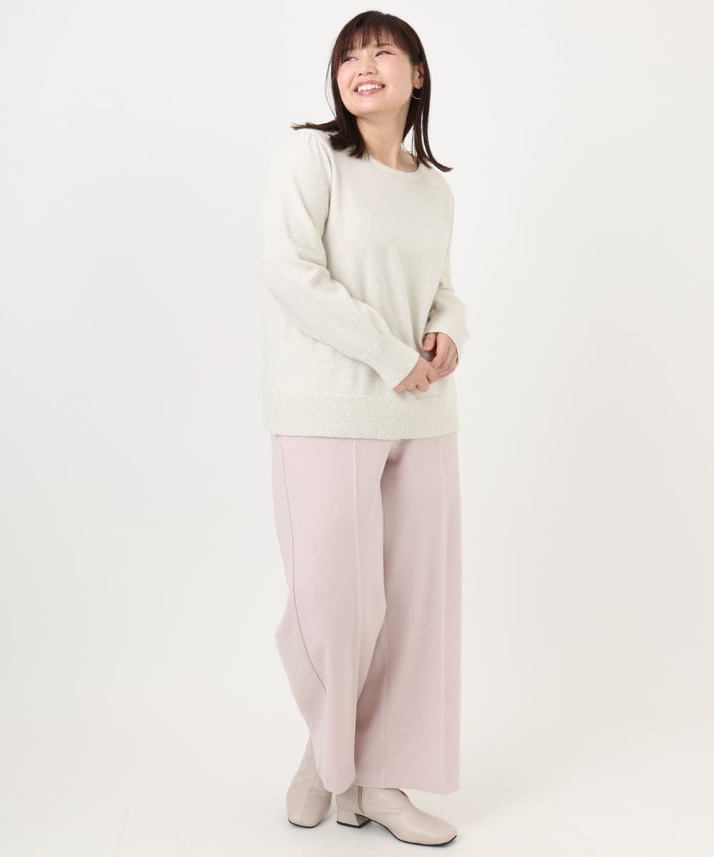 OLLAD11099 eur3(エウルキューブ) 【大きいサイズ】ロイヤルヒート裏起毛ワイドパンツ ライトピンク(01)