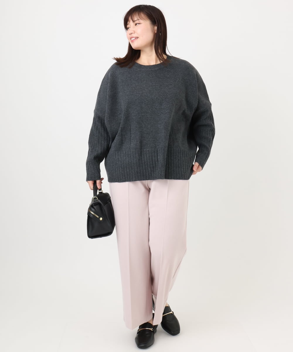 OLLAD11099 eur3(エウルキューブ) 【大きいサイズ】ロイヤルヒート裏起毛ワイドパンツ ライトピンク(01)