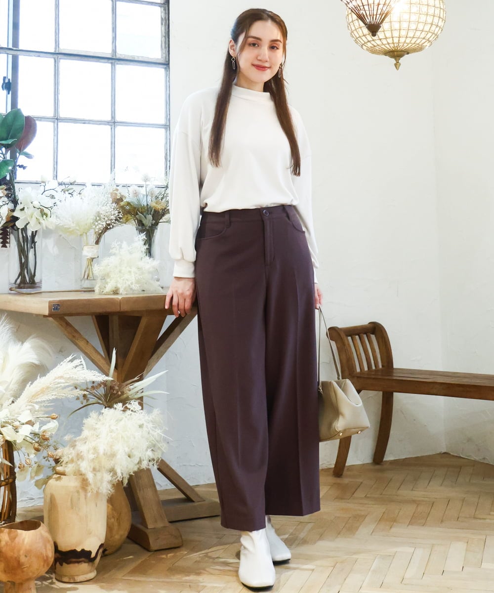 OLLAD11099 eur3(エウルキューブ) 【大きいサイズ】ロイヤルヒート裏起毛ワイドパンツ ダークブラウン(87)