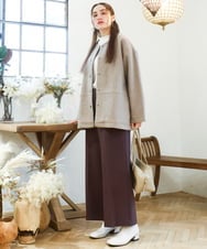 OLLAD11099 eur3(エウルキューブ) 【大きいサイズ】ロイヤルヒート裏起毛ワイドパンツ ダークブラウン(87)