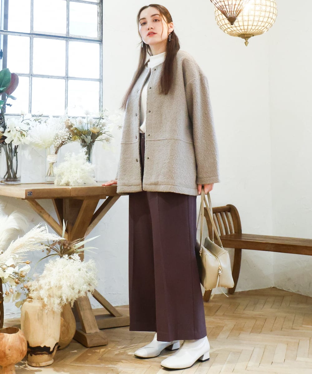 OLLAD11099 eur3(エウルキューブ) 【大きいサイズ】ロイヤルヒート裏起毛ワイドパンツ ダークブラウン(87)