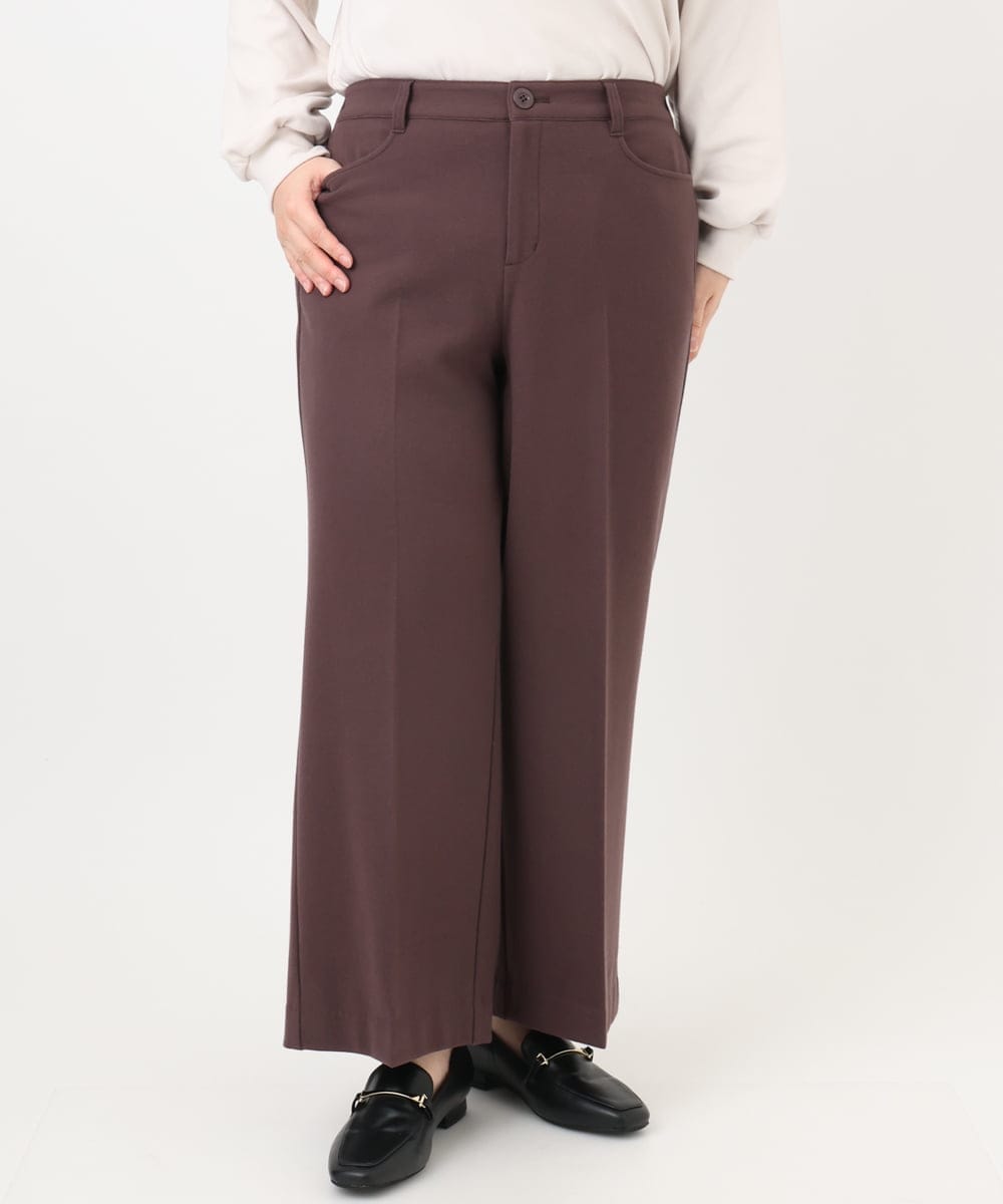 OLLAD11099 eur3(エウルキューブ) 【大きいサイズ】ロイヤルヒート裏起毛ワイドパンツ ダークブラウン(87)