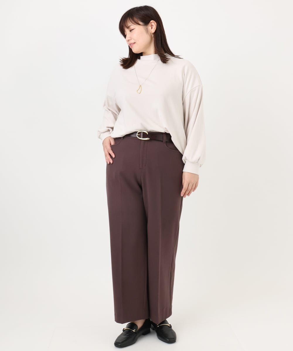 OLLAD11099 eur3(エウルキューブ) 【大きいサイズ】ロイヤルヒート裏起毛ワイドパンツ ダークブラウン(87)