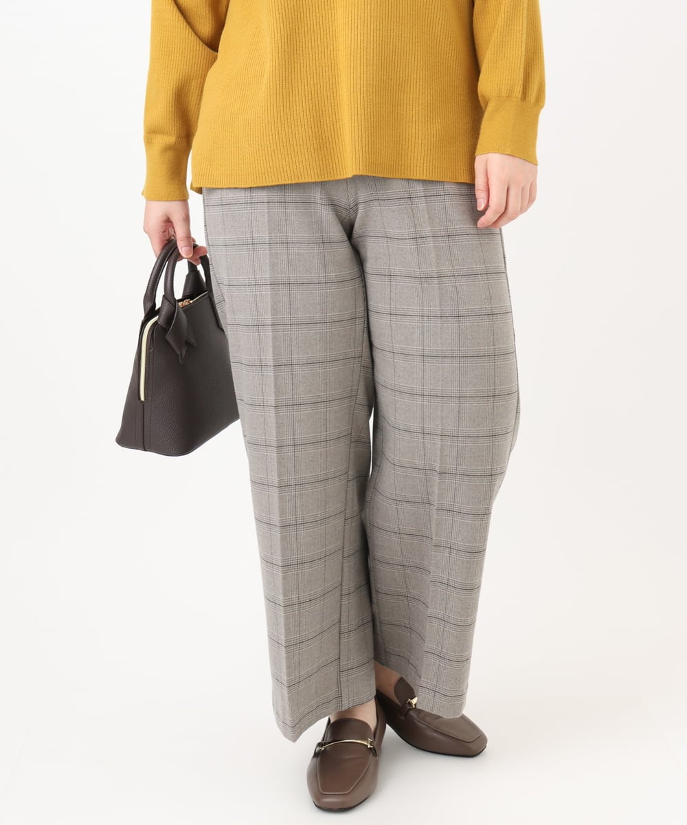 OLLAD11099 eur3(エウルキューブ) 【大きいサイズ】ロイヤルヒート裏起毛ワイドパンツ ライトグレー(91)