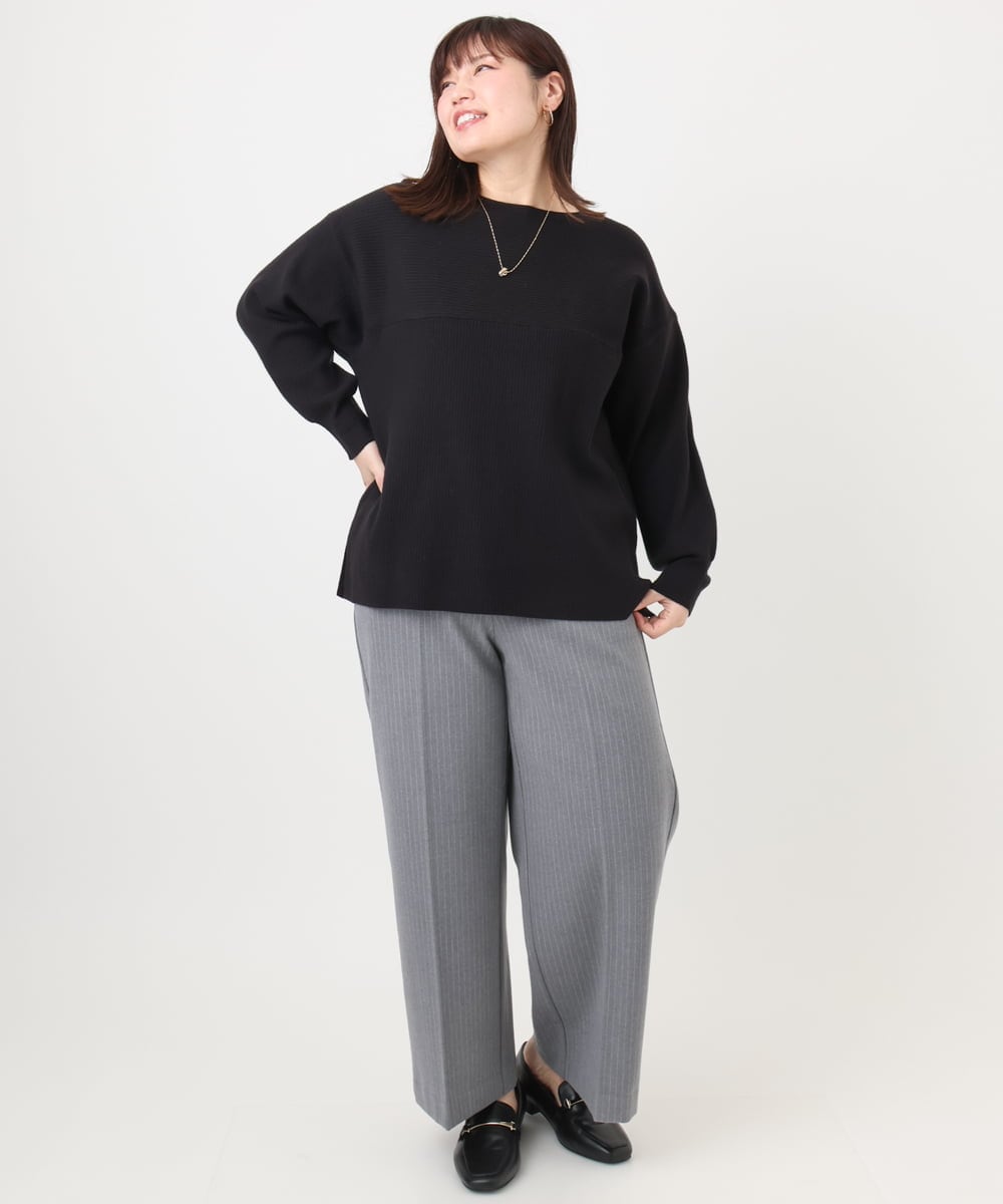 OLLAD11099 eur3(エウルキューブ) 【大きいサイズ】ロイヤルヒート裏起毛ワイドパンツ ダークグレー(93)