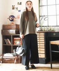 OLLAD11099 eur3(エウルキューブ) 【大きいサイズ】ロイヤルヒート裏起毛ワイドパンツ ブラック(94)