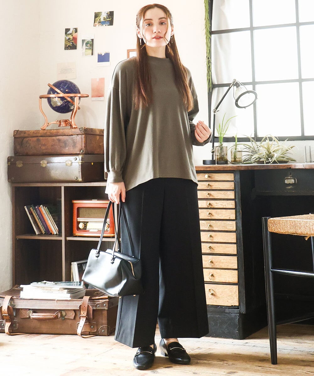 OLLAD11099 eur3(エウルキューブ) 【大きいサイズ】ロイヤルヒート裏起毛ワイドパンツ ブラック(94)