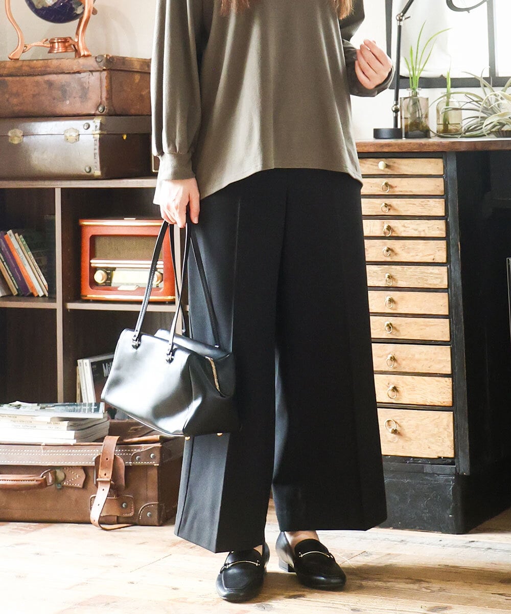 OLLAD11099 eur3(エウルキューブ) 【大きいサイズ】ロイヤルヒート裏起毛ワイドパンツ ブラック(94)