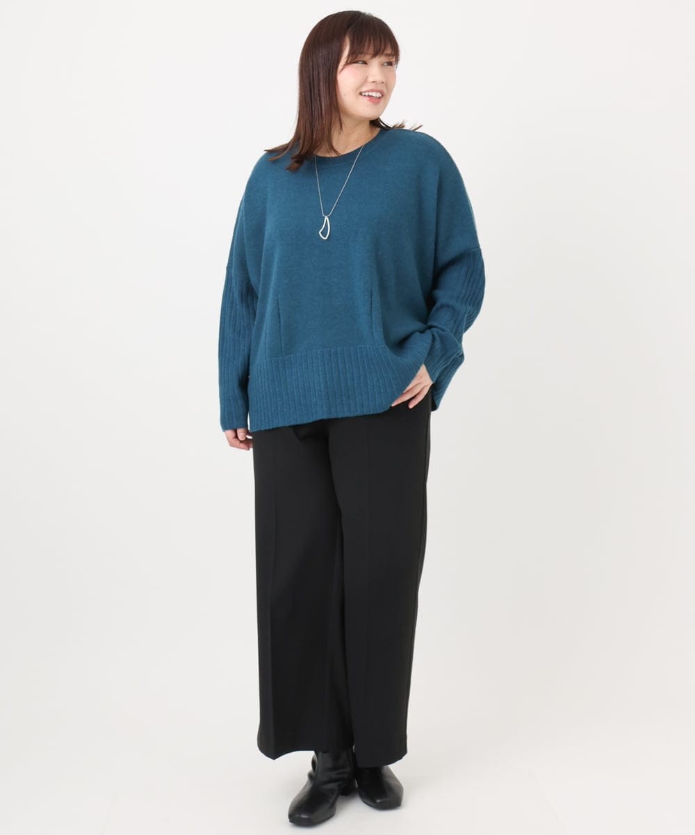 OLLAD11099 eur3(エウルキューブ) 【大きいサイズ】ロイヤルヒート裏起毛ワイドパンツ ブラック(94)