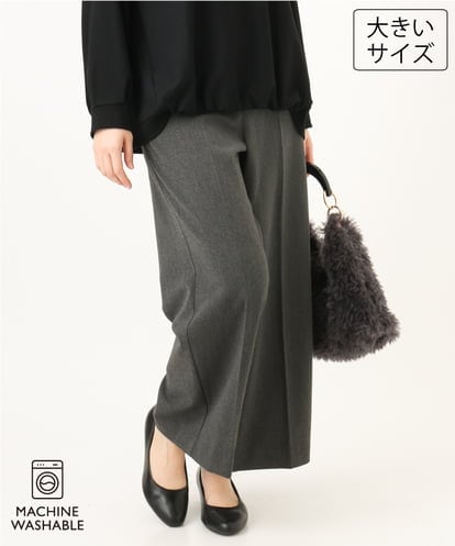 OLLAG18099 eur3 【WEB先行販売】【大きいサイズ/洗える/裏起毛】センタープレスワイドパンツ
