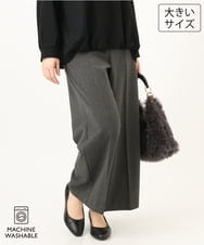 OLLAG18099 eur3(エウルキューブ) 【WEB先行販売】【大きいサイズ/洗える/裏起毛】センタープレスワイドパンツ ダークグレー