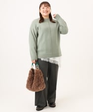 OLLAG18099 eur3(エウルキューブ) 【WEB先行販売】【大きいサイズ/洗える/裏起毛】センタープレスワイドパンツ ダークグレー