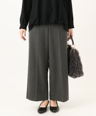 OLLAG18099 eur3(エウルキューブ) 【WEB先行販売】【大きいサイズ/洗える/裏起毛】センタープレスワイドパンツ ダークグレー