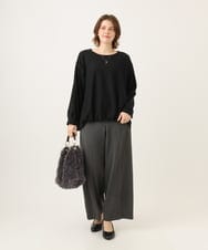 OLLAG18099 eur3(エウルキューブ) 【WEB先行販売】【大きいサイズ/洗える/裏起毛】センタープレスワイドパンツ ダークグレー