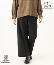 OLLAG18099 eur3(エウルキューブ) 【WEB先行販売】【大きいサイズ/洗える/裏起毛】センタープレスワイドパンツ ブラック