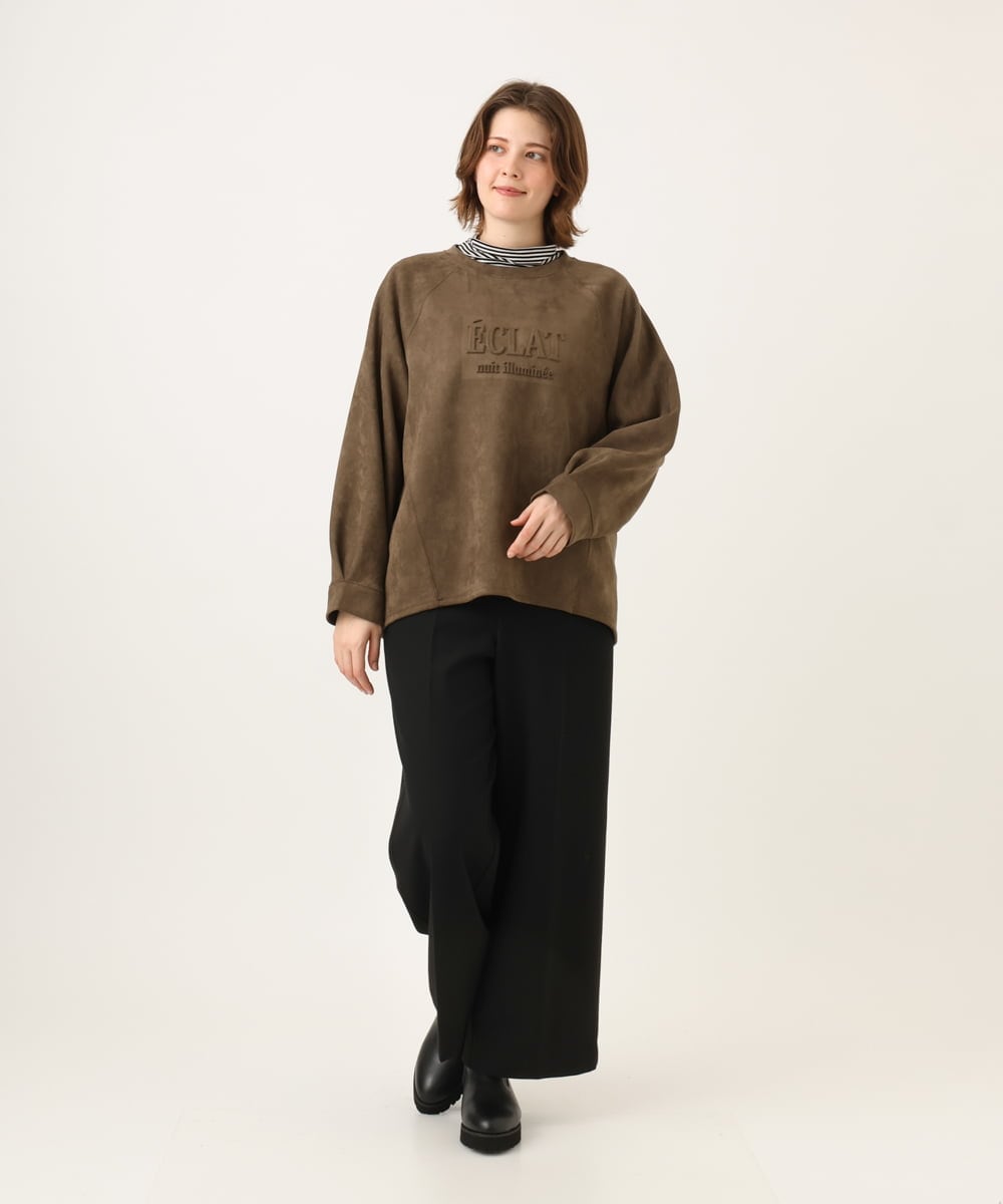 OLLAG18099 eur3(エウルキューブ) 【WEB先行販売】【大きいサイズ/洗える/裏起毛】センタープレスワイドパンツ ブラック