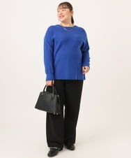 OLLAG18099 eur3(エウルキューブ) 【WEB先行販売】【大きいサイズ/洗える/裏起毛】センタープレスワイドパンツ ブラック