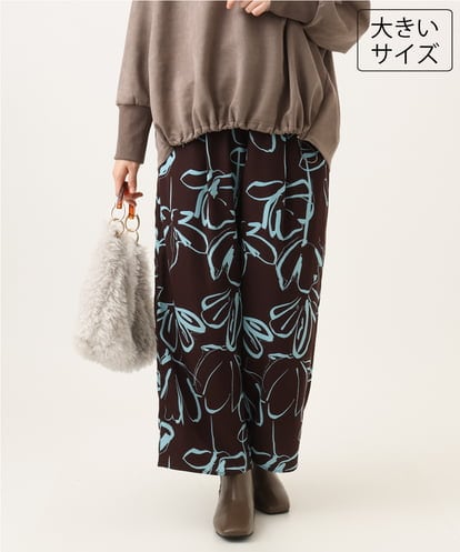 OLLAG23099 eur3 【WEB先行販売】【大きいサイズ】フラワープリントパンツ