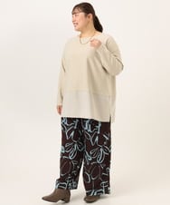 OLLAG23099 eur3(エウルキューブ) 【WEB先行販売】【大きいサイズ】フラワープリントパンツ ダークブラウン