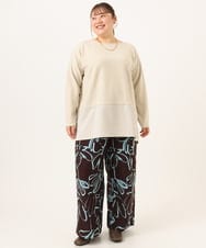OLLAG23099 eur3(エウルキューブ) 【WEB先行販売】【大きいサイズ】フラワープリントパンツ ダークブラウン