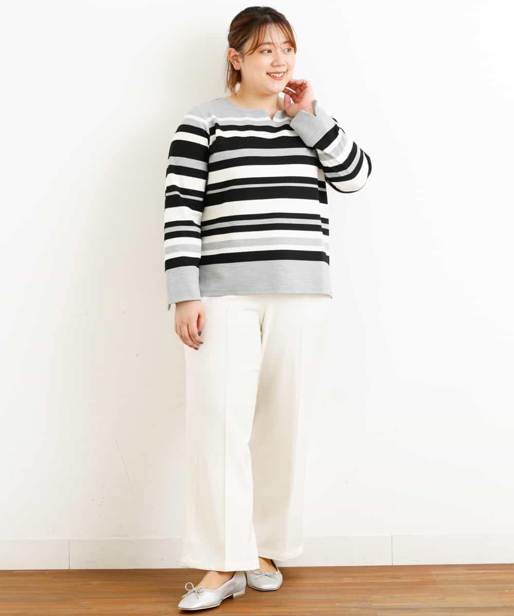 OLLAP02090 eur3(エウルキューブ) 【大きいサイズ】裏起毛センタープレスストレートパンツ ホワイト(90)