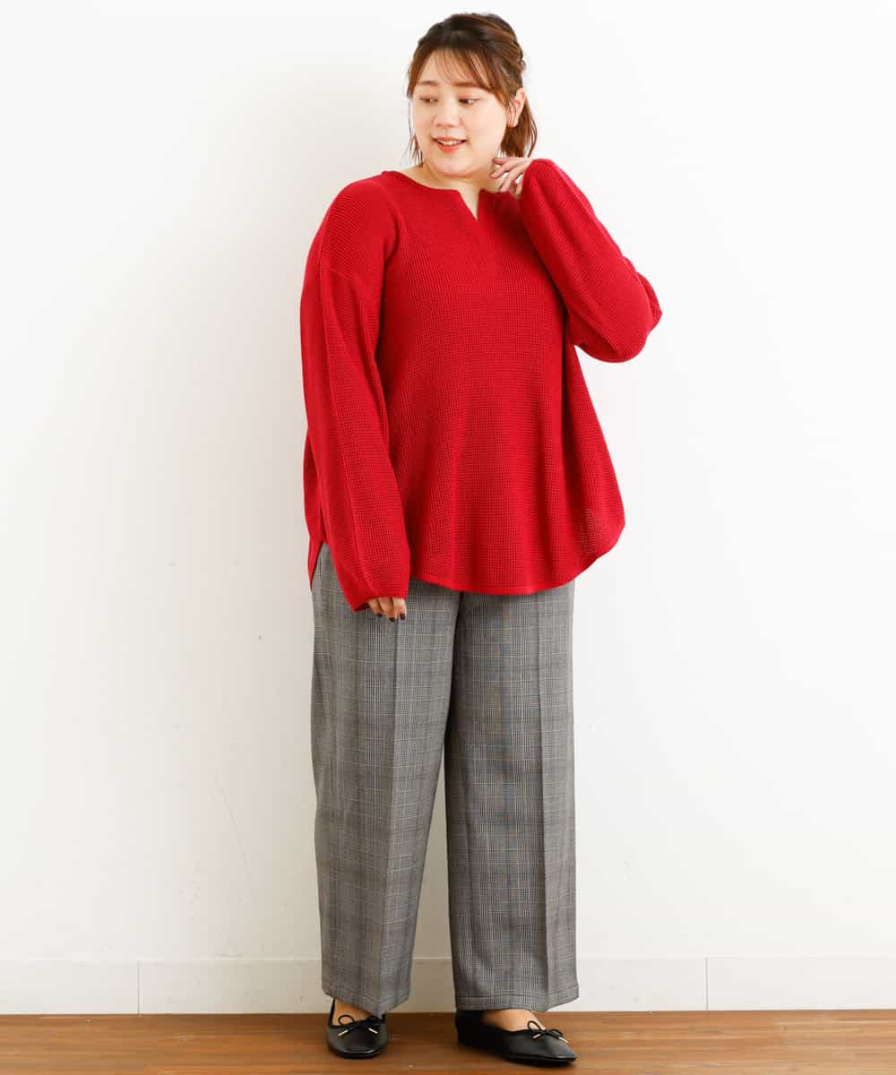 OLLAP02090 eur3(エウルキューブ) 【大きいサイズ】裏起毛センタープレスストレートパンツ ダークグレー(93)