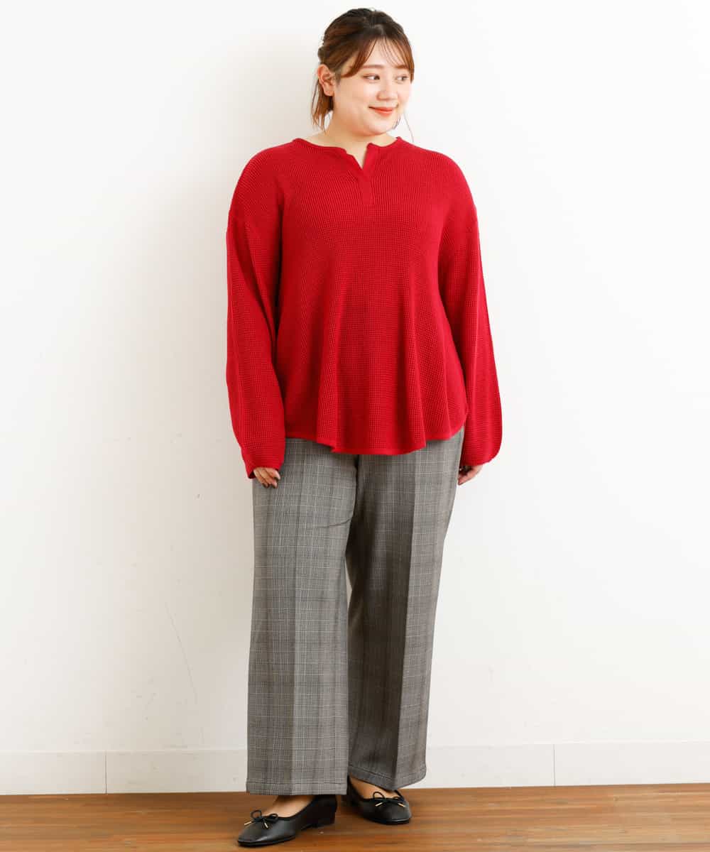 OLLAP02090 eur3(エウルキューブ) 【大きいサイズ】裏起毛センタープレスストレートパンツ ダークグレー(93)