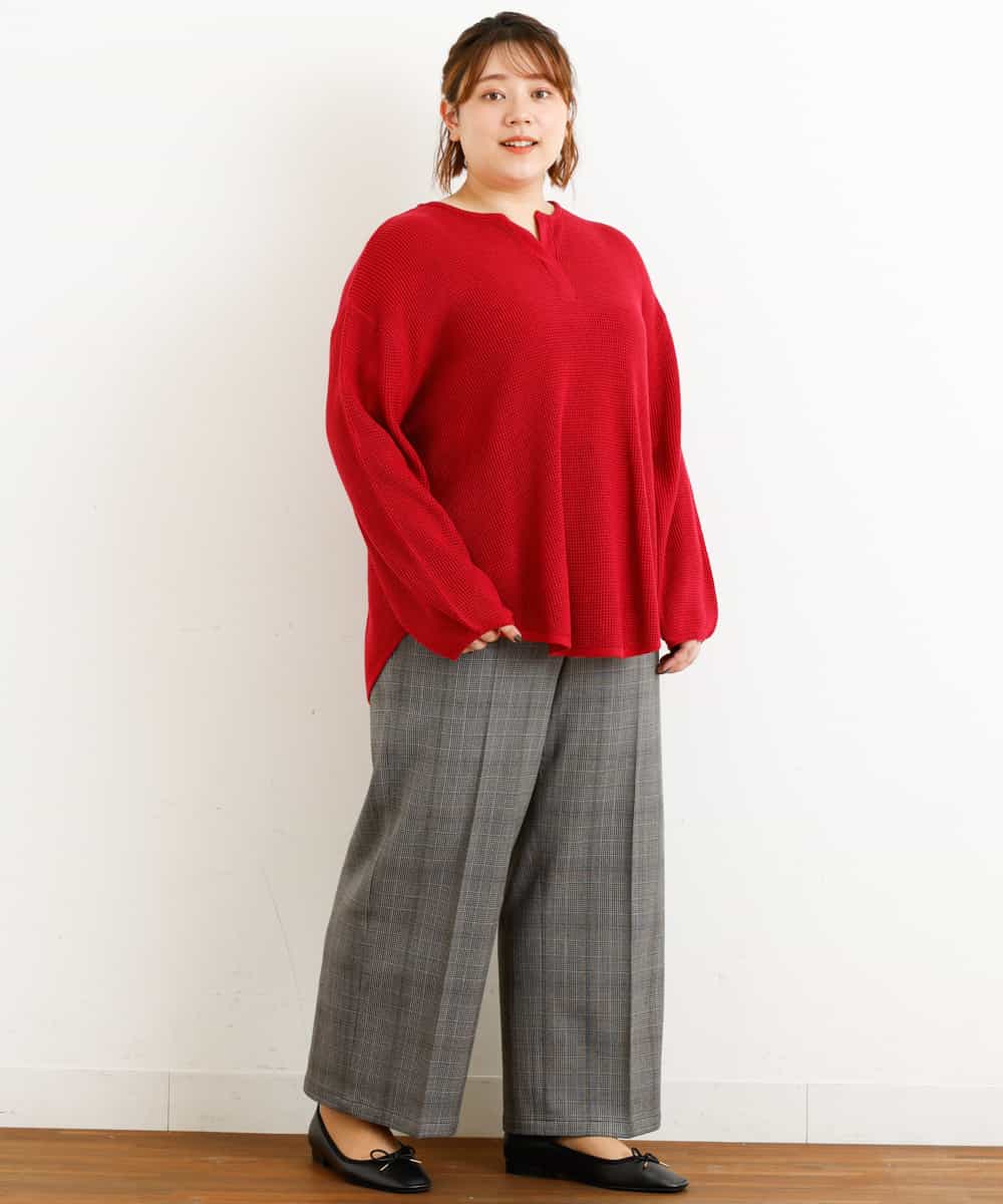 OLLAP02090 eur3(エウルキューブ) 【大きいサイズ】裏起毛センタープレスストレートパンツ ダークグレー(93)